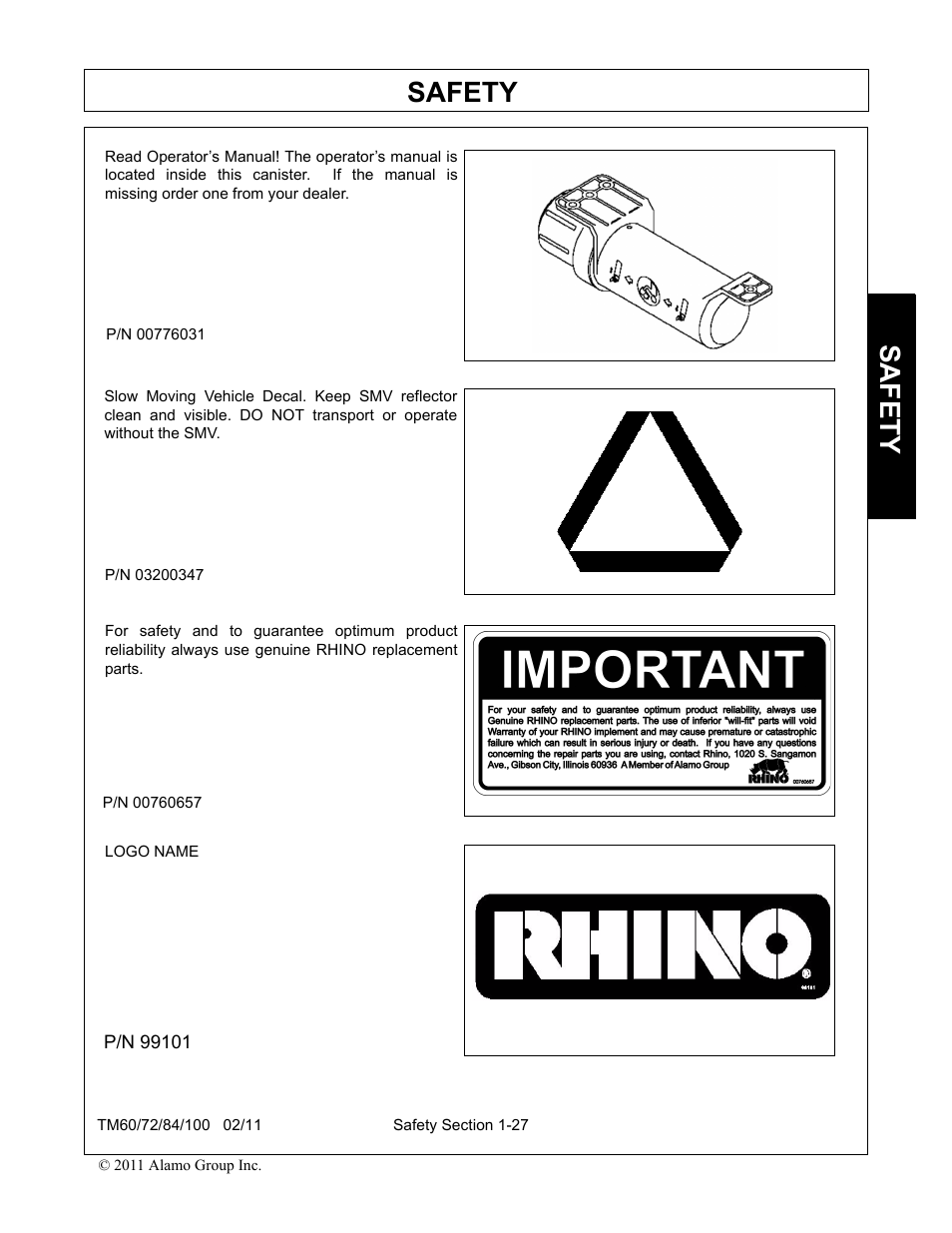 Safety | Blue Rhino TM72 User Manual | Page 33 / 156