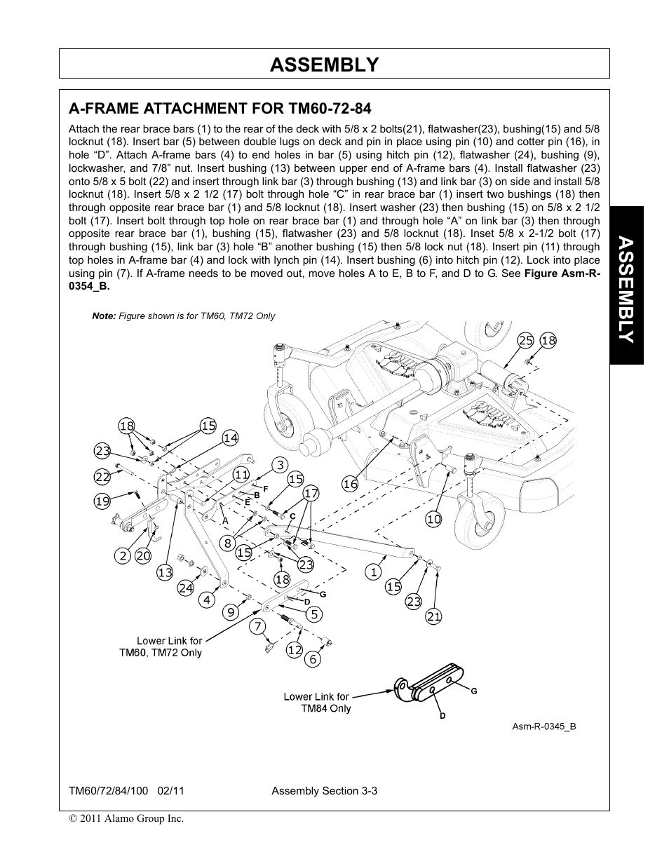 A-frame attachment for tm60-72-84, A-frame attachment for tm60-72-84 -3, Assembly | Assembl y | Blue Rhino TM72 User Manual | Page 95 / 156