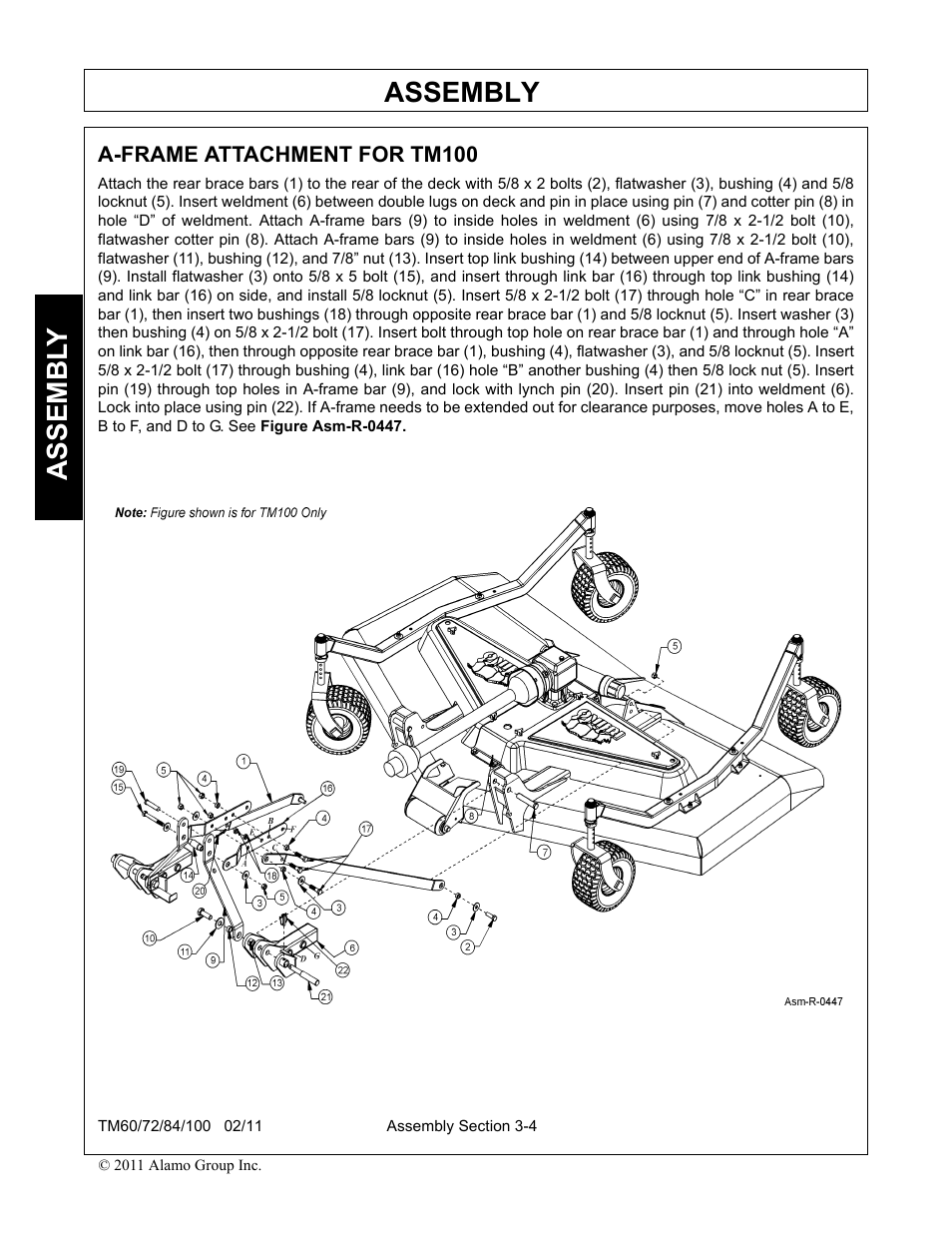 A-frame attachment for tm100, A-frame attachment for tm100 -4, Assembly | Assembl y | Blue Rhino TM72 User Manual | Page 96 / 156