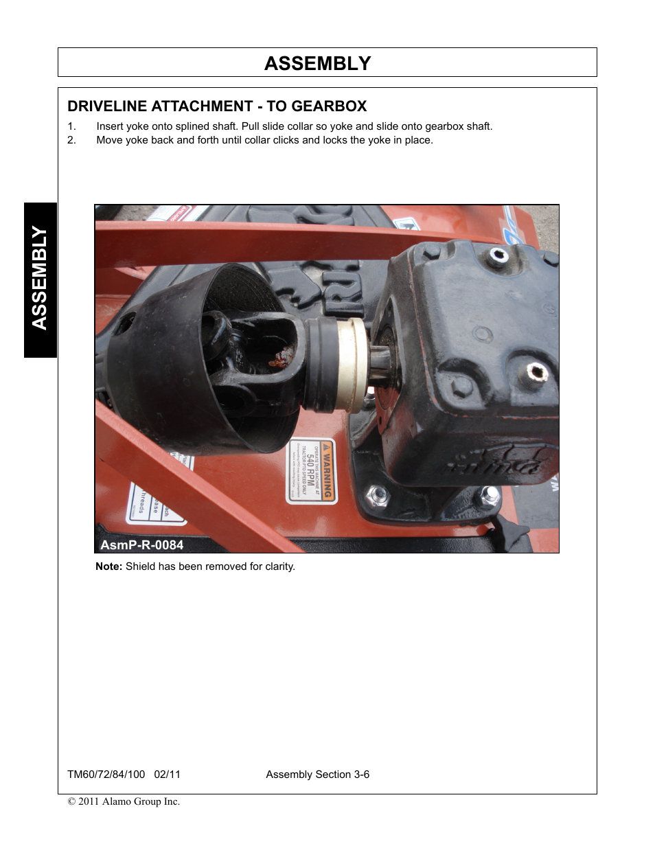 Driveline attachment - to gearbox, Driveline attachment - to gearbox -6, Assembly | Assembl y | Blue Rhino TM72 User Manual | Page 98 / 156