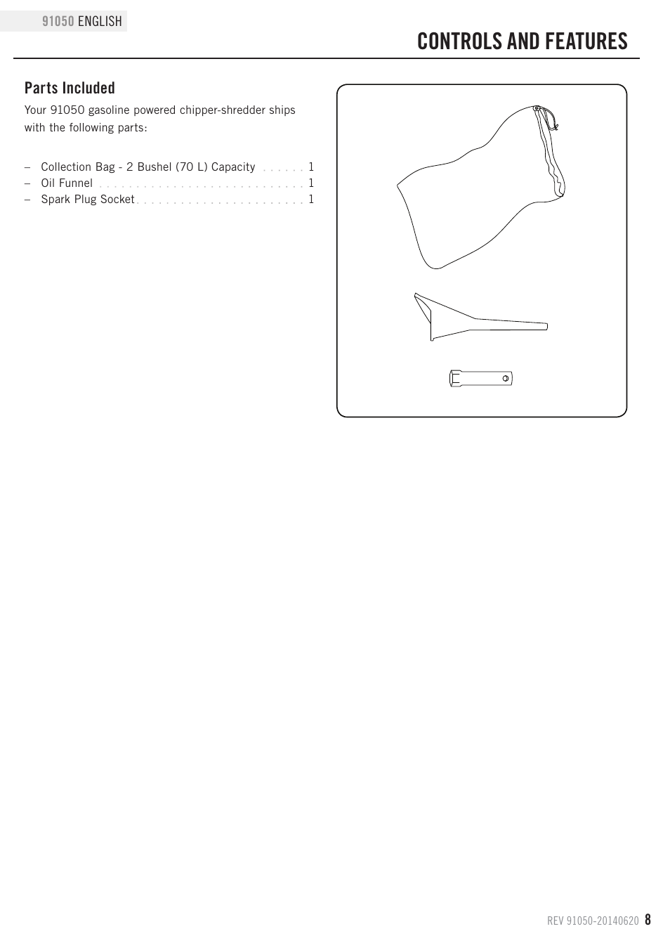 Controls and features, Parts included | Champion Power Equipment 91050 User Manual | Page 11 / 34