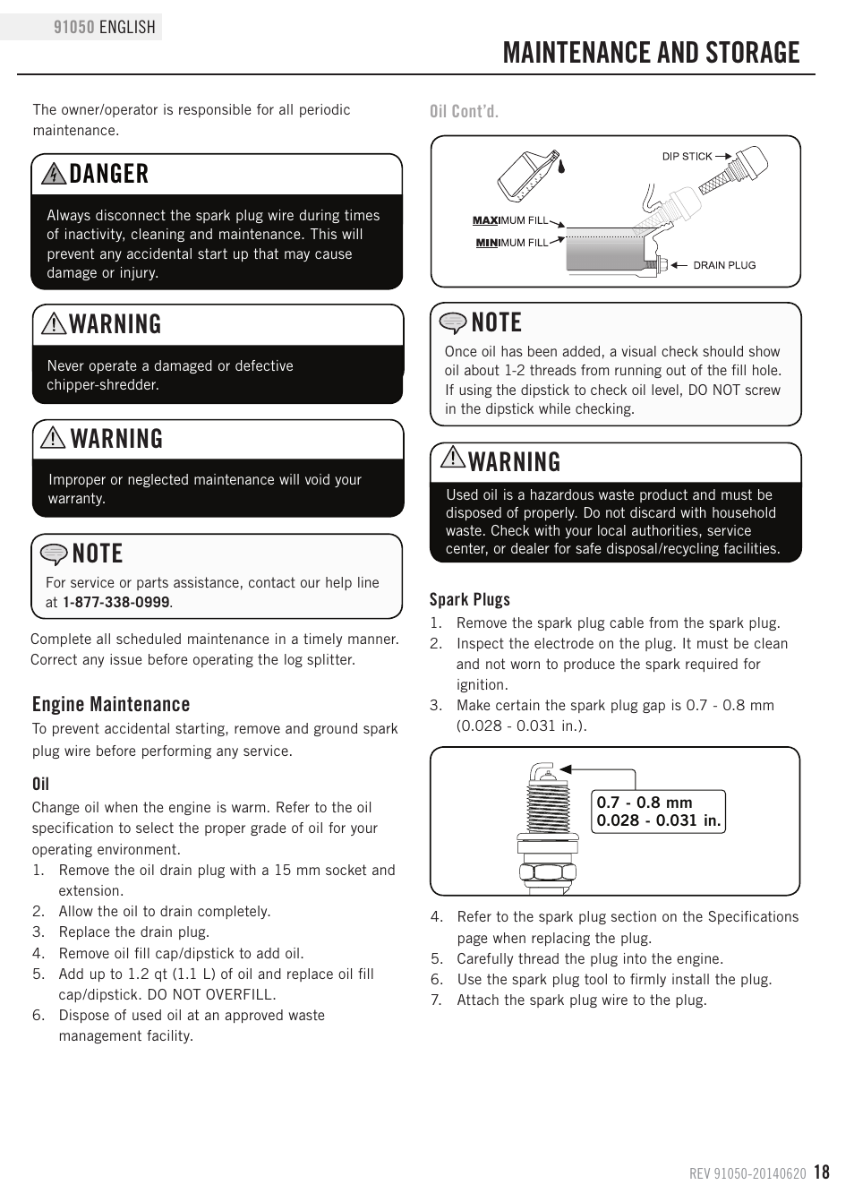 Maintenance and storage, Warning, Danger | Engine maintenance | Champion Power Equipment 91050 User Manual | Page 21 / 34