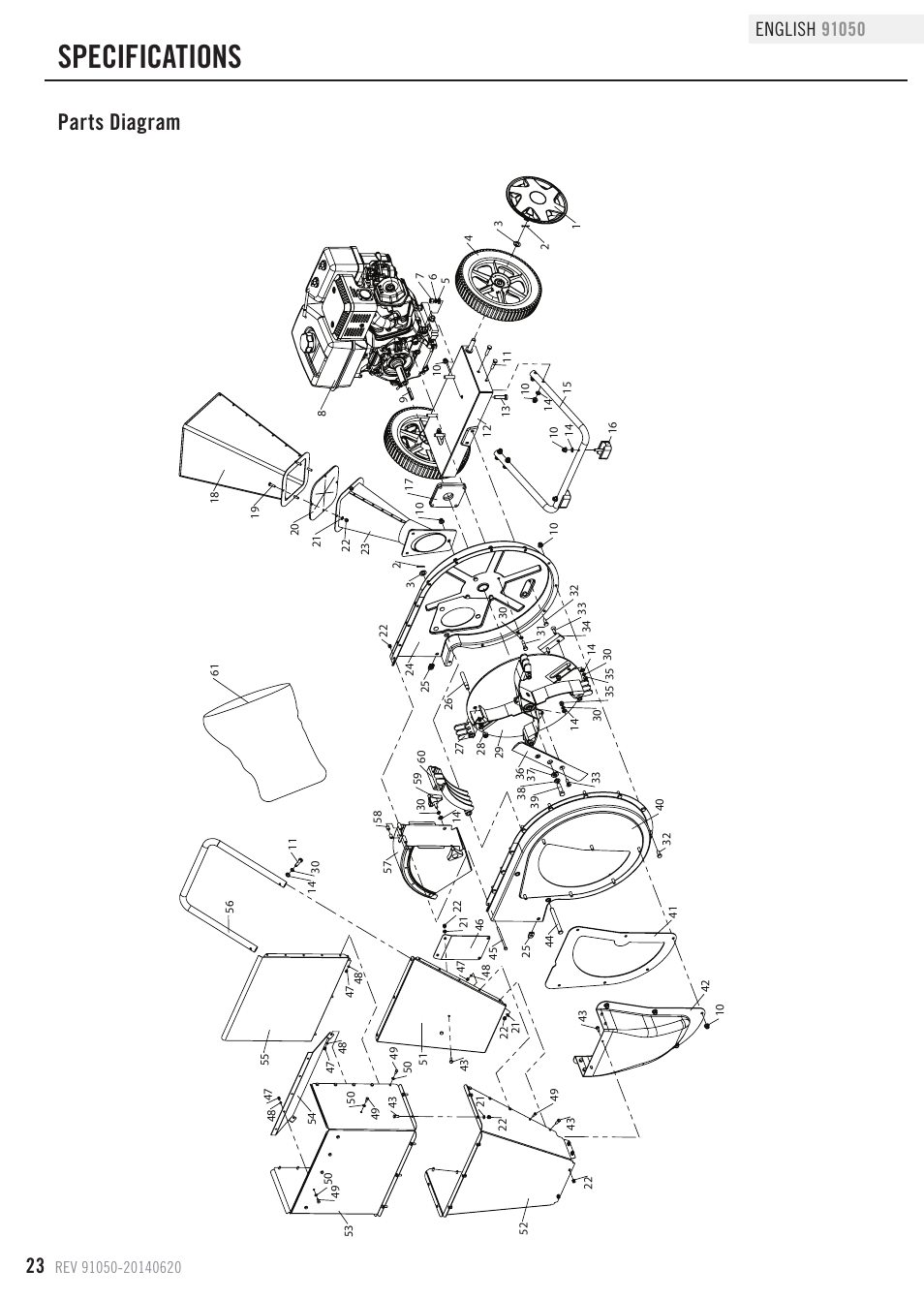 Specifications, Parts diagram | Champion Power Equipment 91050 User Manual | Page 26 / 34