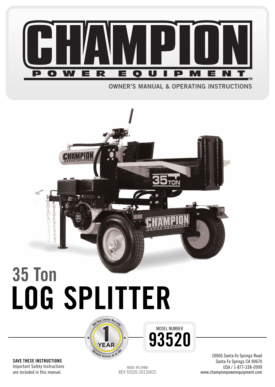 Champion Power Equipment 93520 User Manual | 33 pages