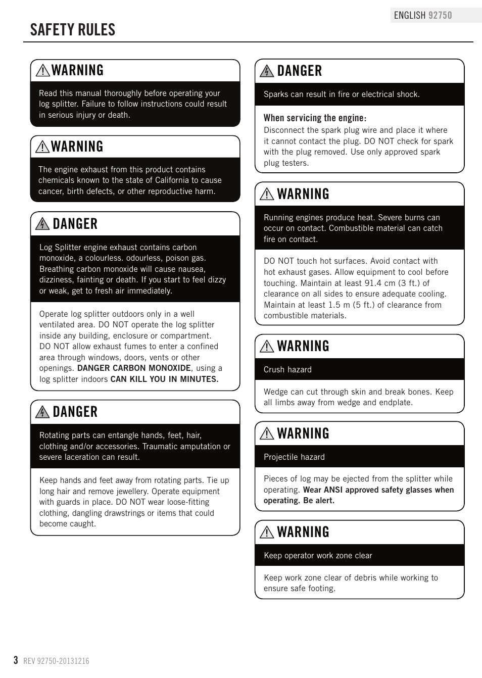 Safety rules, Danger, Warning | Champion Power Equipment 92750 User Manual | Page 6 / 29