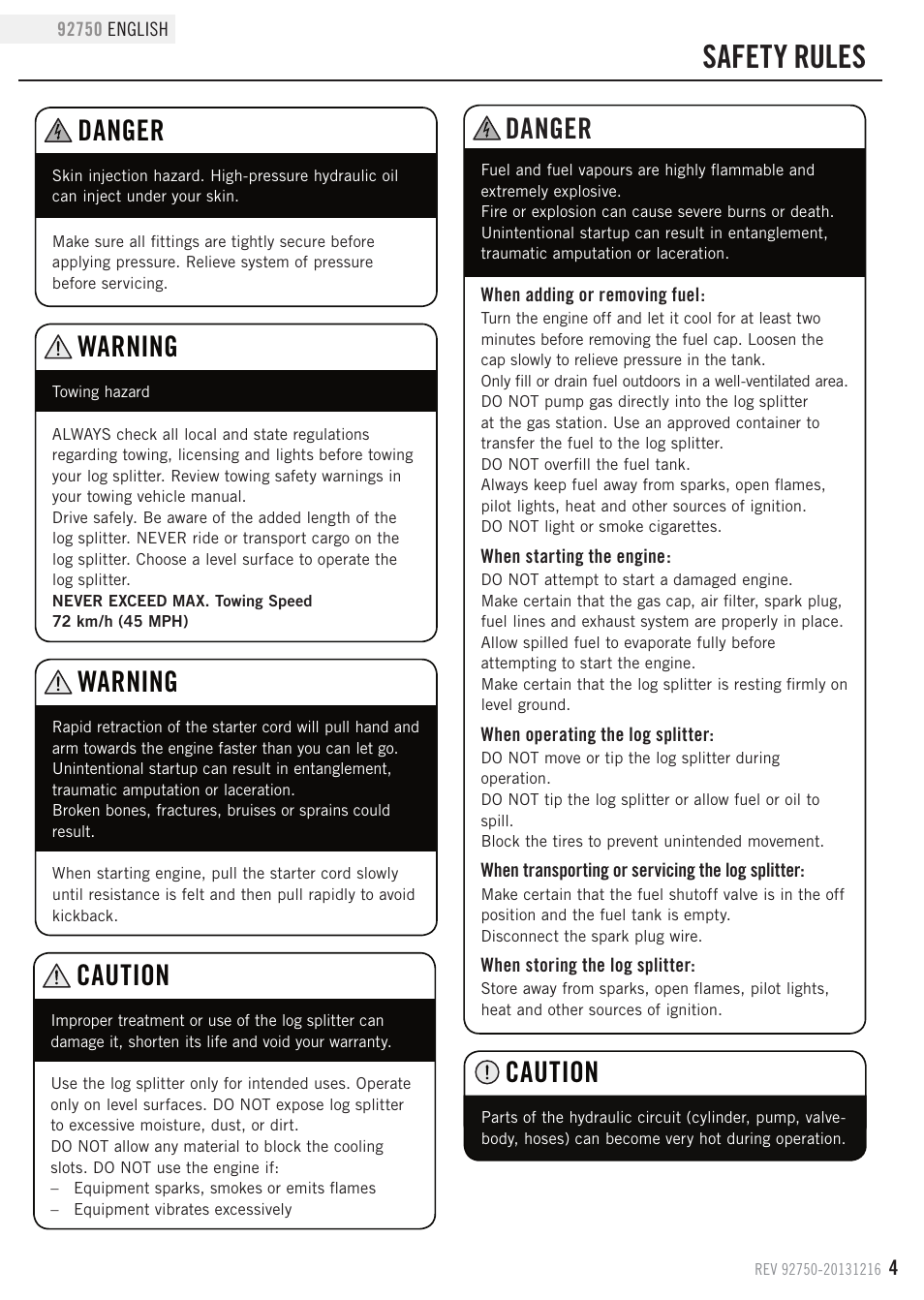 Safety rules, Danger, Warning | Caution | Champion Power Equipment 92750 User Manual | Page 7 / 29