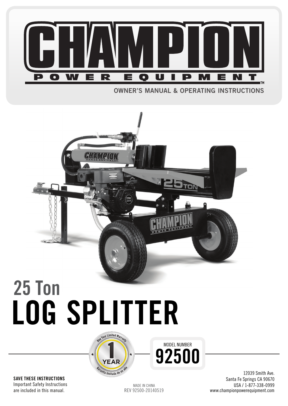 Champion Power Equipment 92500 User Manual | 31 pages