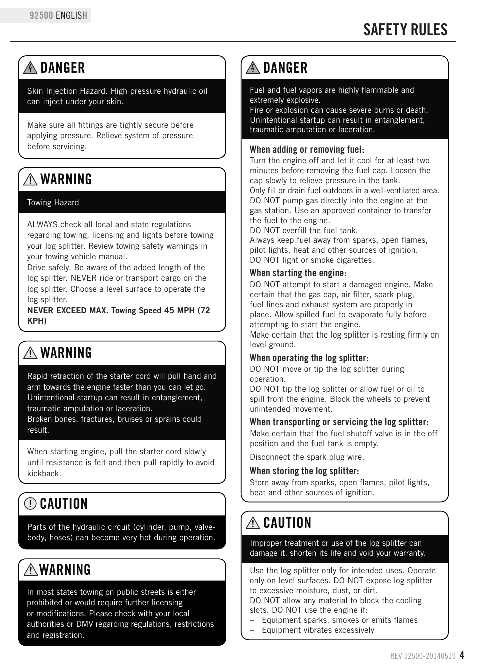 Safety rules, Danger, Warning | Caution | Champion Power Equipment 92500 User Manual | Page 7 / 31