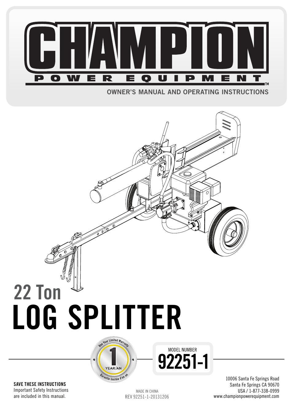 Champion Power Equipment 92251-1 User Manual | 31 pages