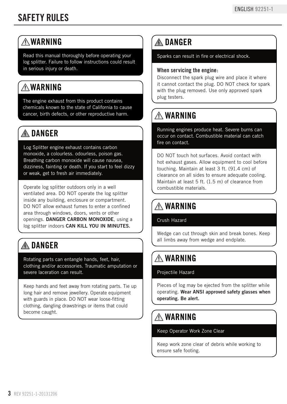 Safety rules, Danger, Warning | Champion Power Equipment 92251-1 User Manual | Page 6 / 31