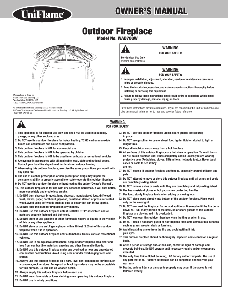 Blue Rhino WAD700W User Manual | 4 pages