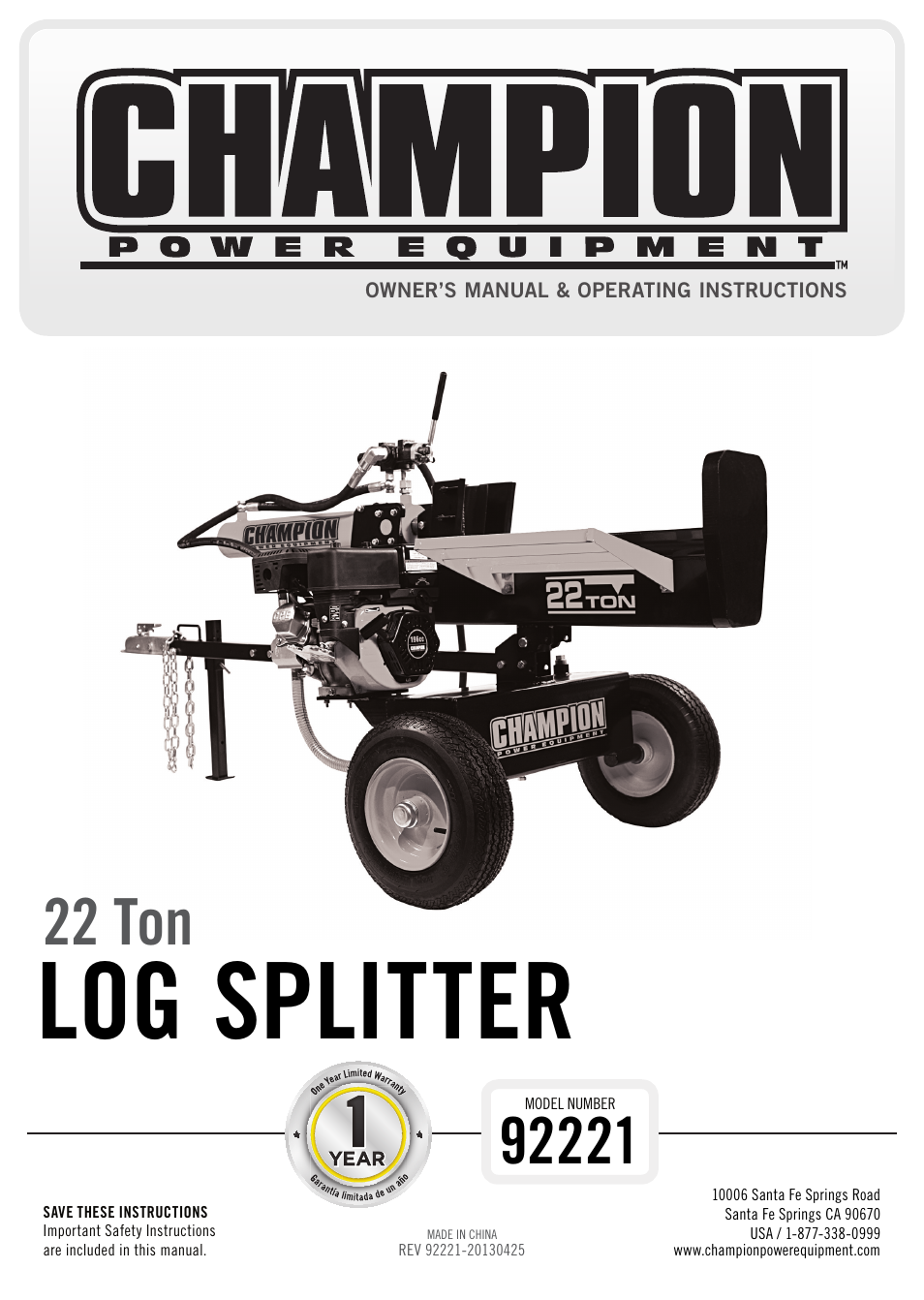 Champion Power Equipment 92221 User Manual | 32 pages