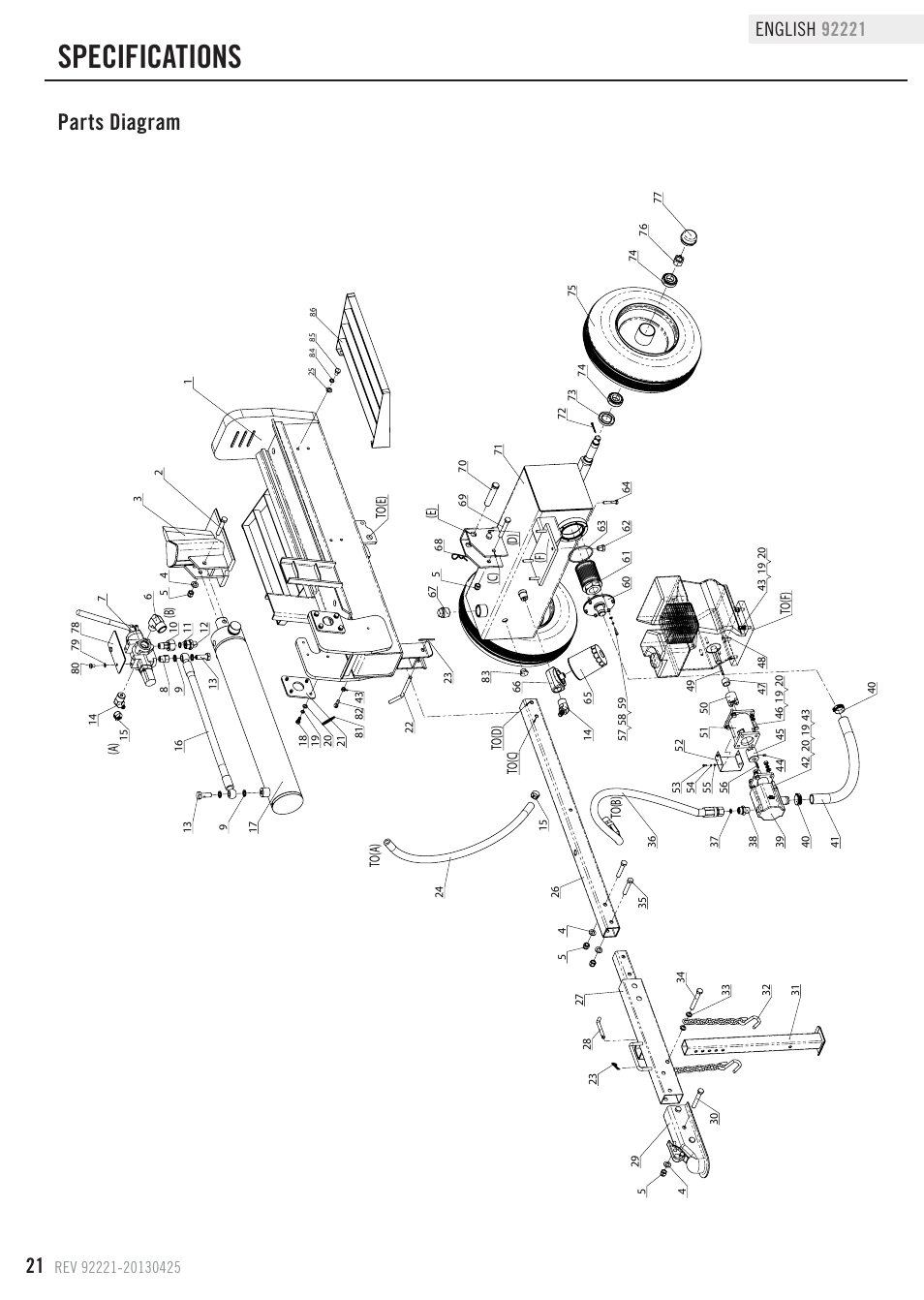 Specifications, Parts diagram | Champion Power Equipment 92221 User Manual | Page 24 / 32