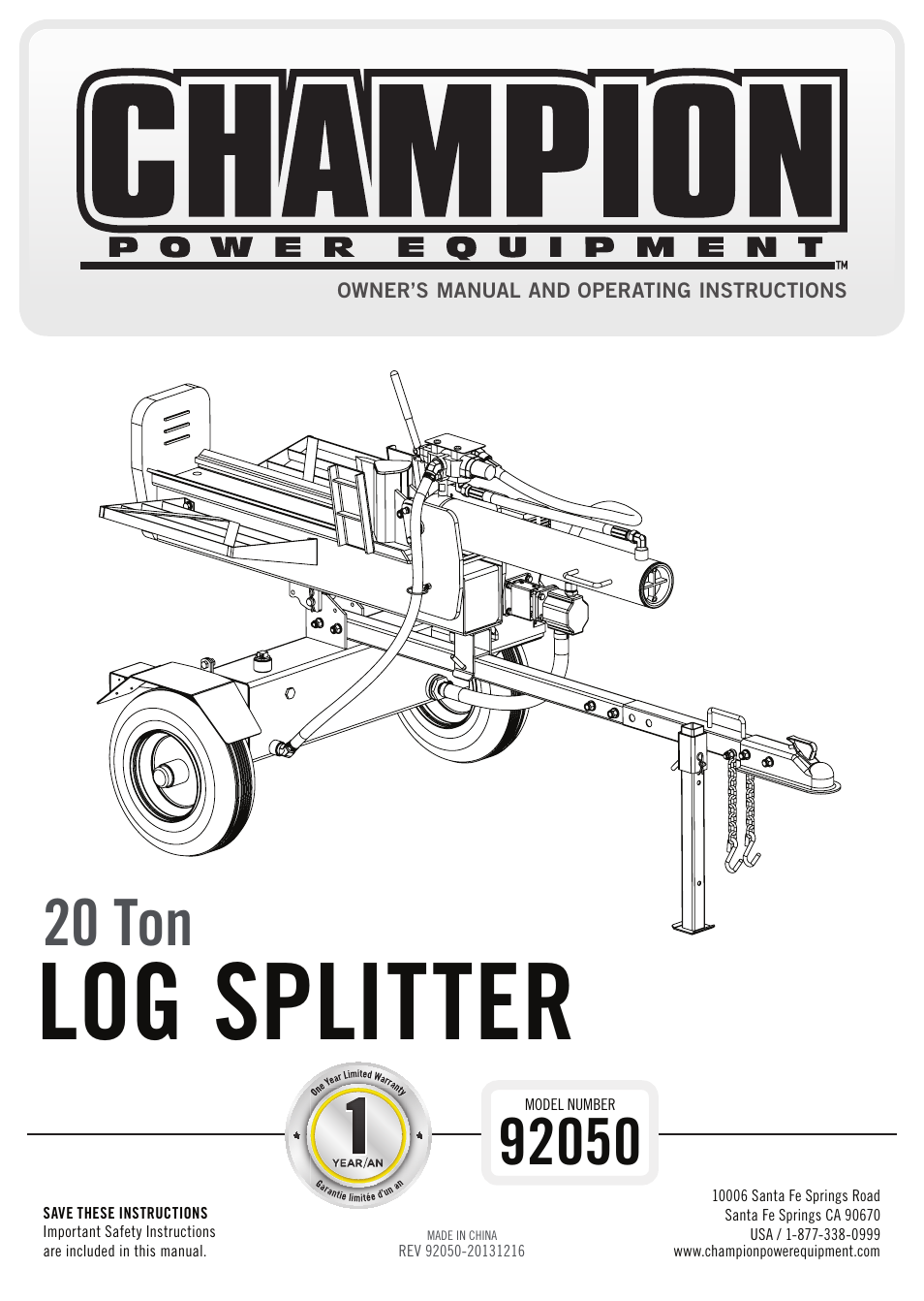 Champion Power Equipment 92050 User Manual | 29 pages