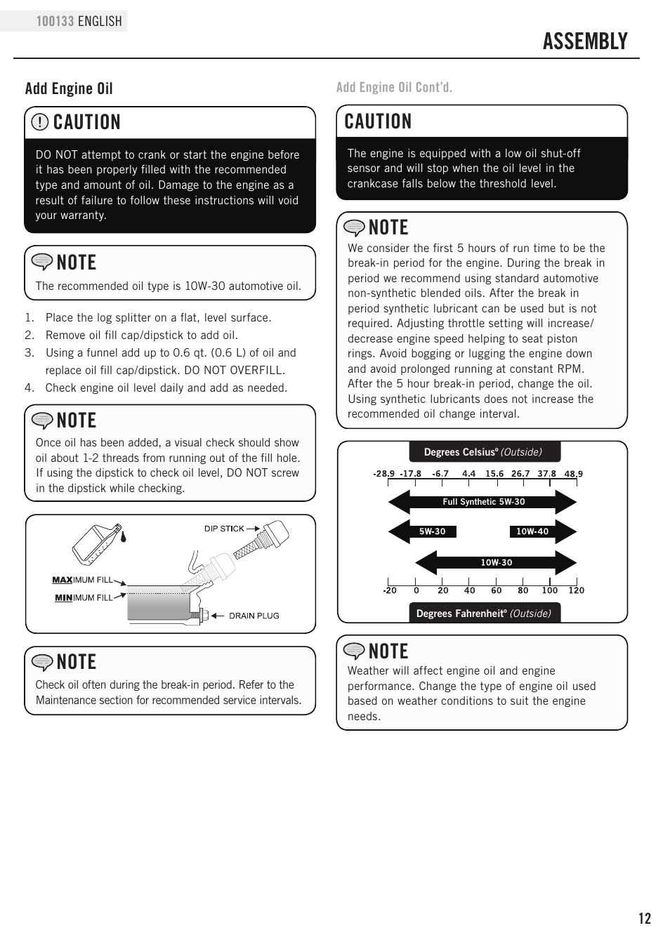 Assembly, Caution | Champion Power Equipment 100133 User Manual | Page 15 / 32