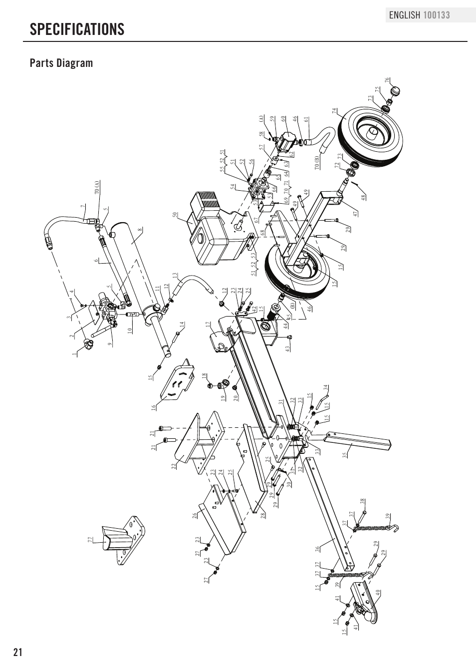 Specifications, Parts diagram | Champion Power Equipment 100133 User Manual | Page 24 / 32