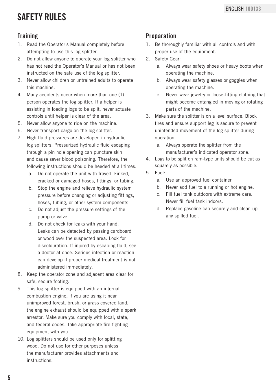 Safety rules, Training, Preparation | Champion Power Equipment 100133 User Manual | Page 8 / 32