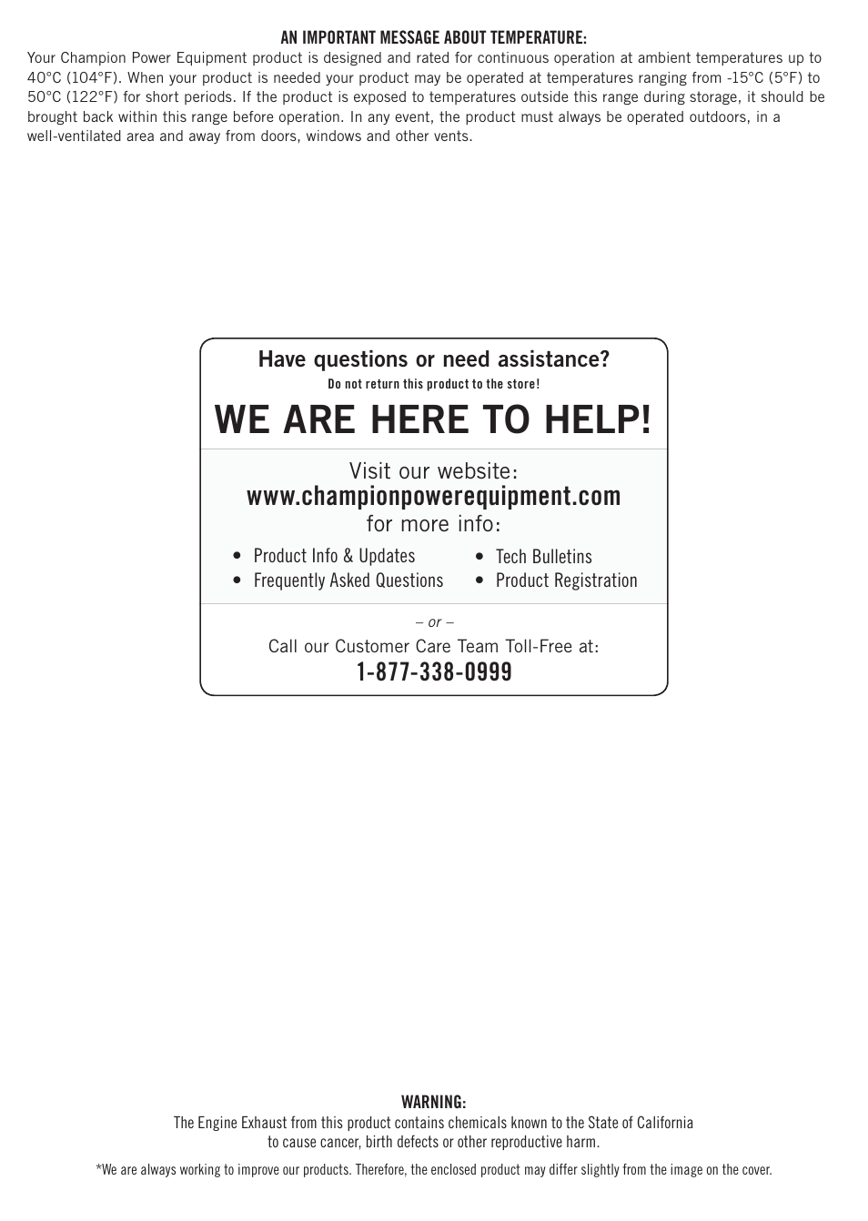 We are here to help | Champion Power Equipment 90720 User Manual | Page 2 / 30