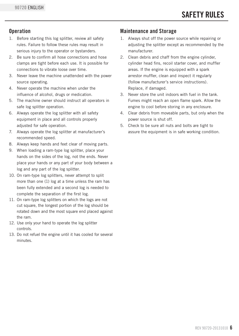 Safety rules, Maintenance and storage, Operation | Champion Power Equipment 90720 User Manual | Page 9 / 30