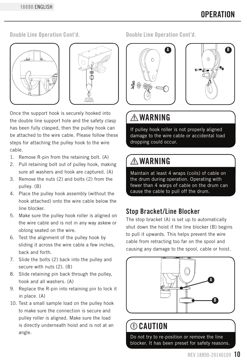 Warning, Caution, Operation | Stop bracket/line blocker | Champion Power Equipment 18890 User Manual | Page 13 / 20