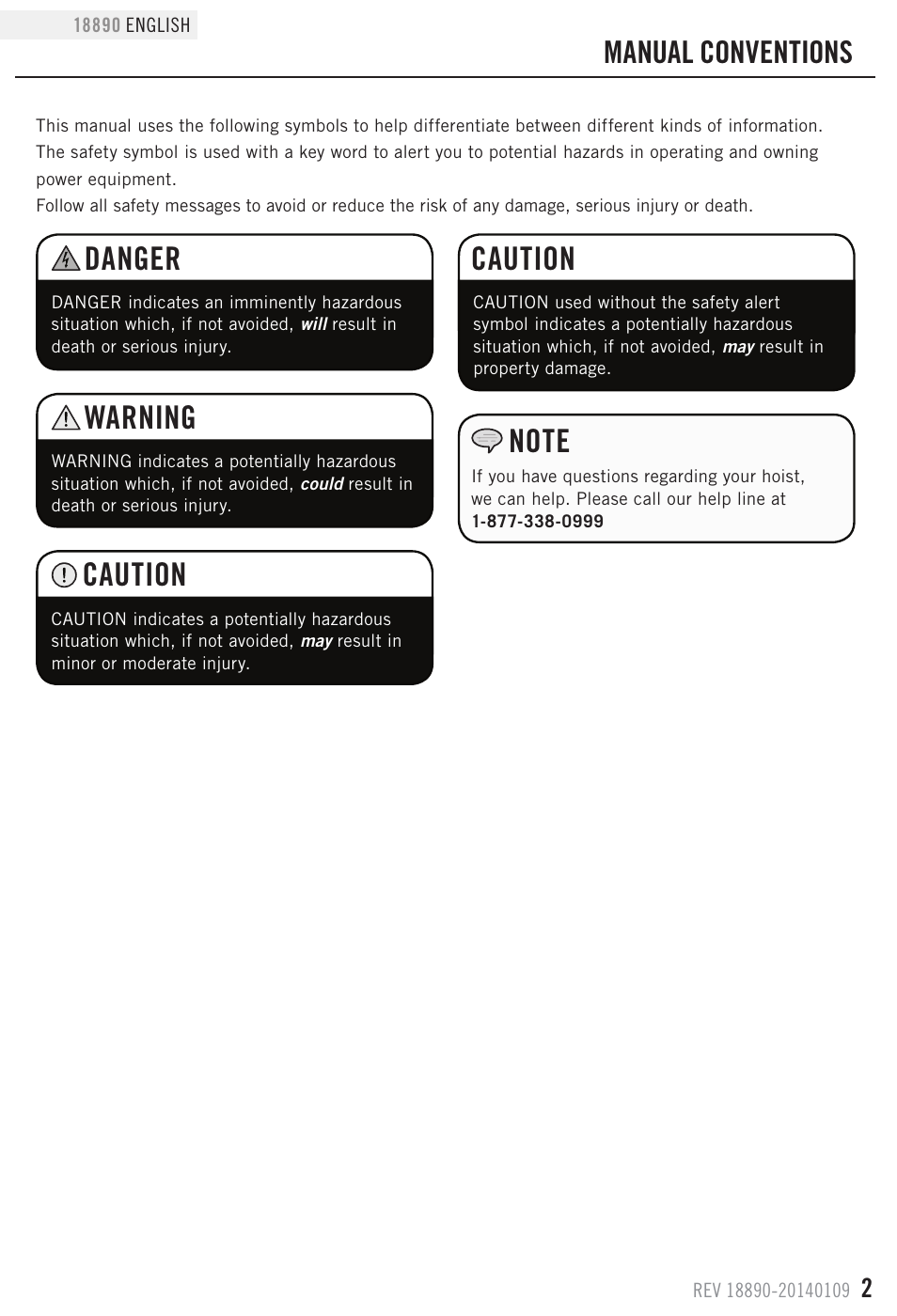 Caution, Danger, Warning | Manual conventions | Champion Power Equipment 18890 User Manual | Page 5 / 20