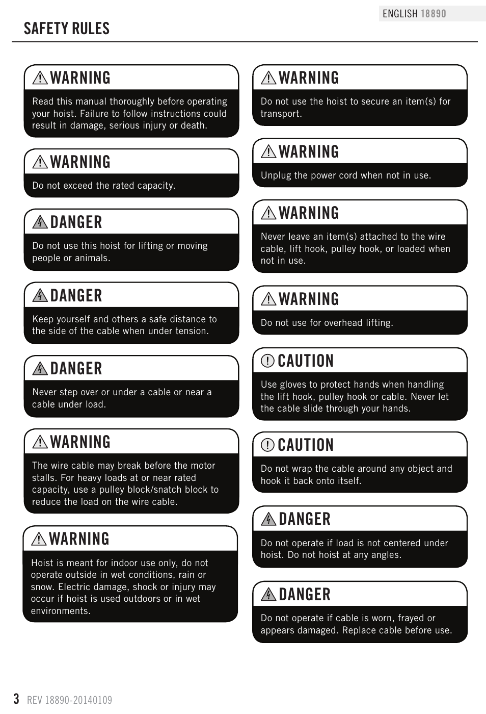 Danger, Warning, Caution | Safety rules | Champion Power Equipment 18890 User Manual | Page 6 / 20