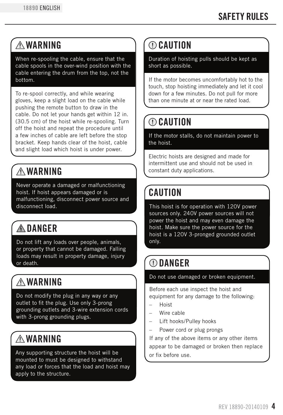 Warning, Caution, Danger | Safety rules | Champion Power Equipment 18890 User Manual | Page 7 / 20