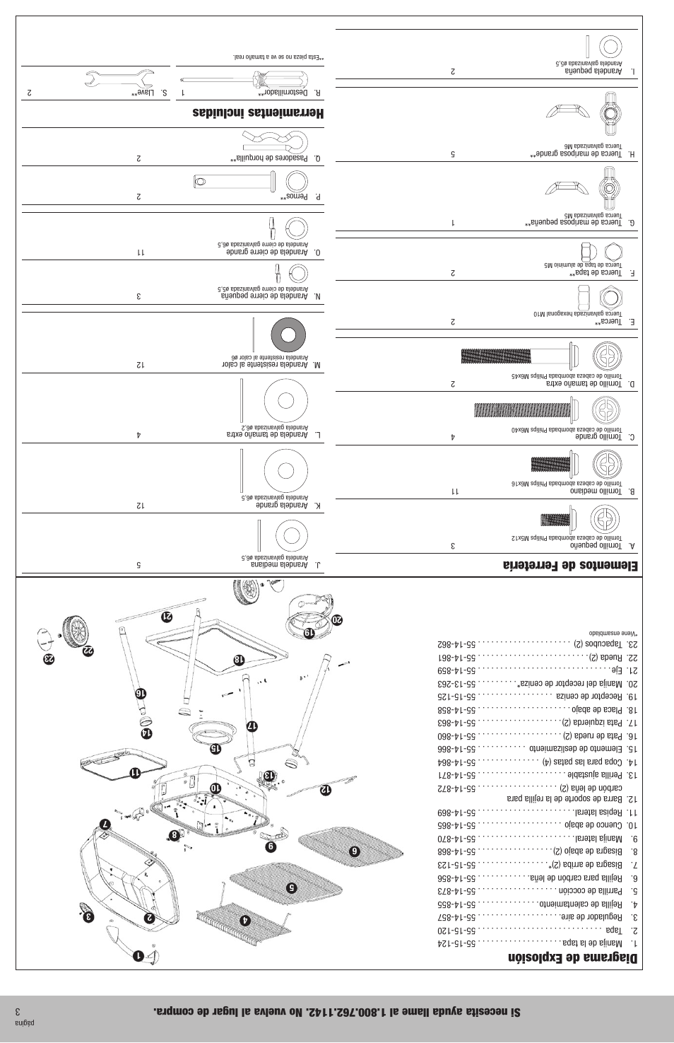 Diagrama de explosión, Elementos de ferretería, Herramientas incluidas | Blue Rhino NPC1924N User Manual | Page 10 / 12