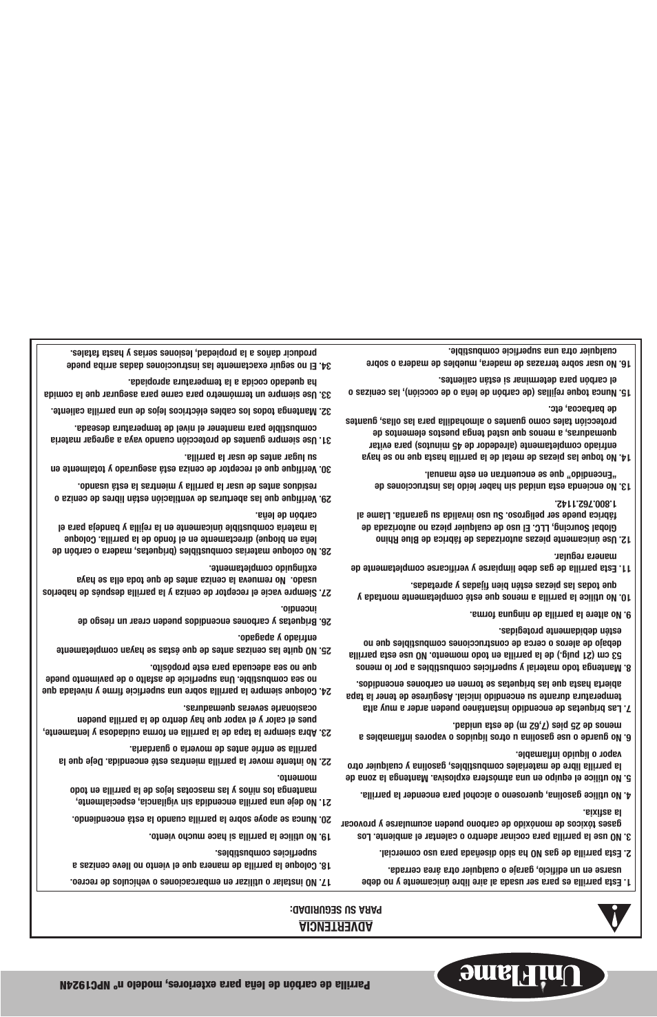 Advertencia | Blue Rhino NPC1924N User Manual | Page 11 / 12