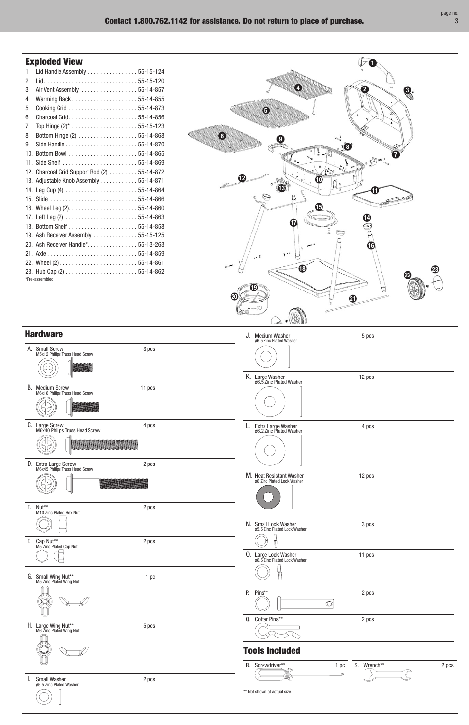 Exploded view, Hardware, Tools included | Blue Rhino NPC1924N User Manual | Page 3 / 12