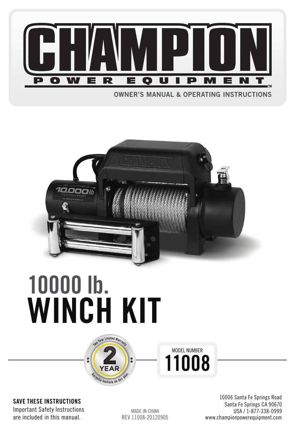 Champion Power Equipment 11008 User Manual | 17 pages