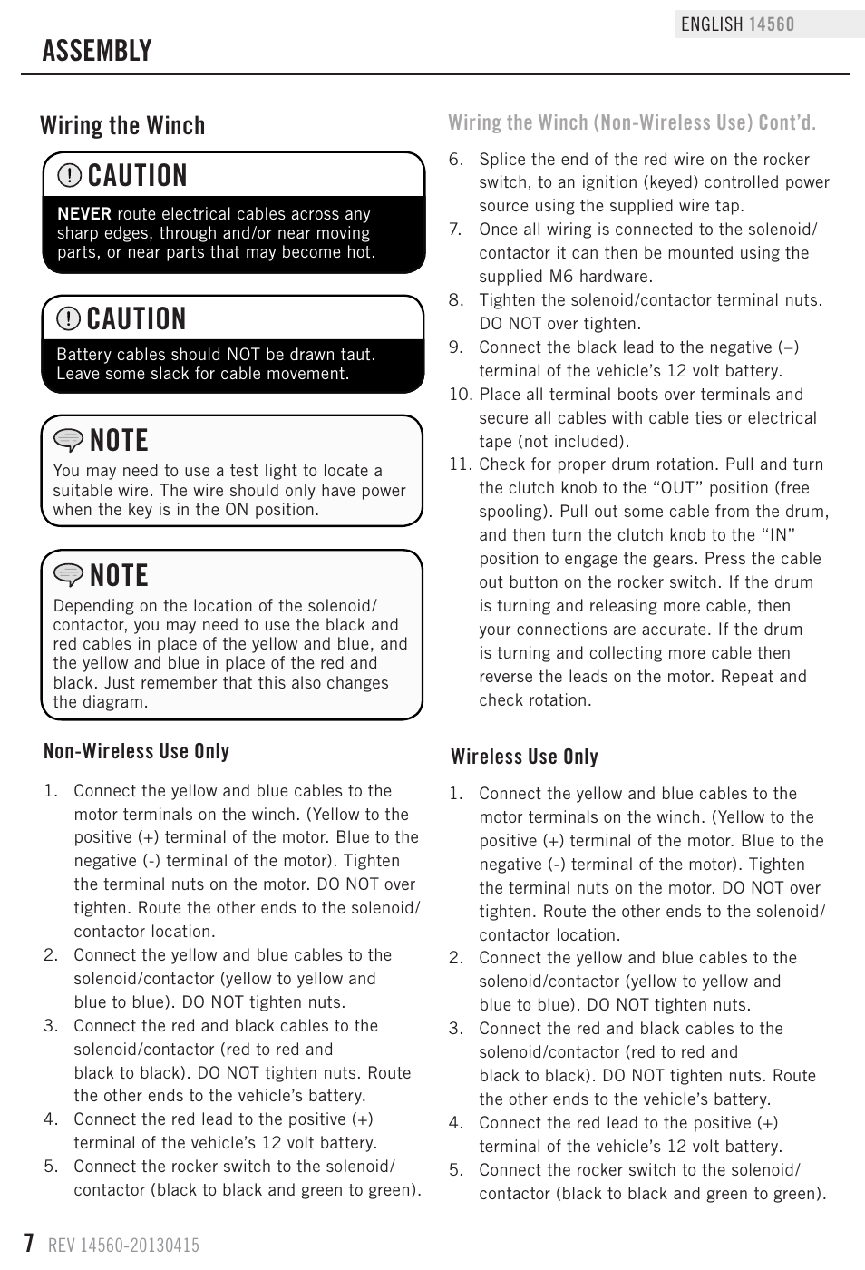 Caution, Assembly, Wiring the winch | Champion Power Equipment 14560 User Manual | Page 10 / 21