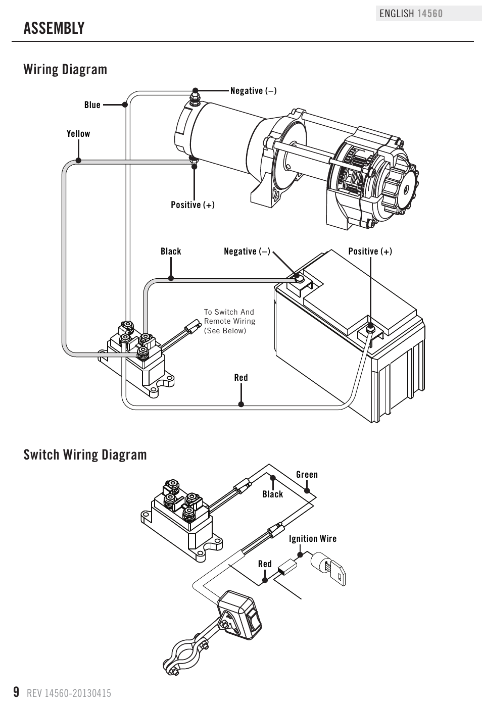 Assembly, Wiring diagram switch wiring diagram | Champion Power Equipment 14560 User Manual | Page 12 / 21