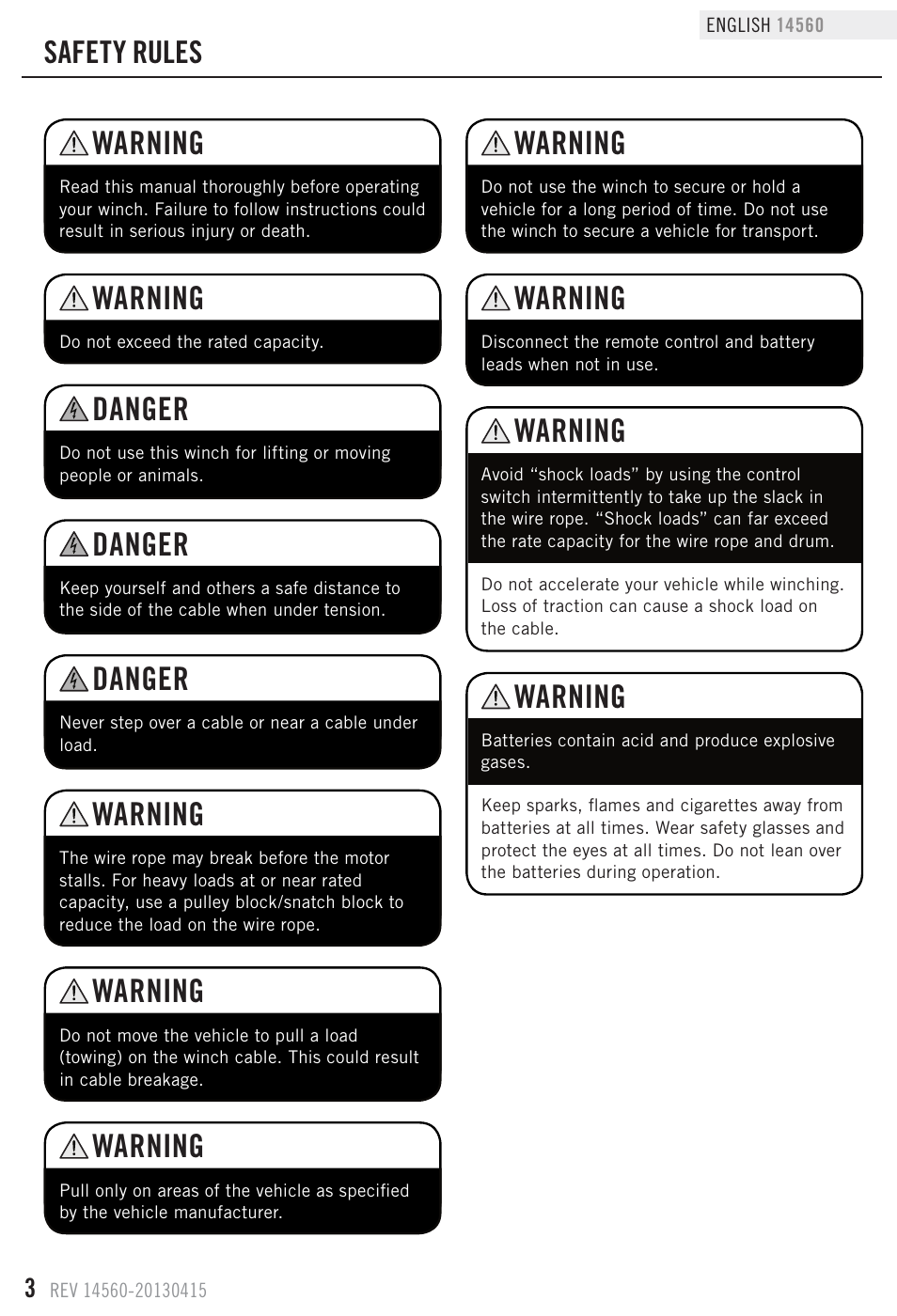 Danger, Warning, Safety rules | Champion Power Equipment 14560 User Manual | Page 6 / 21