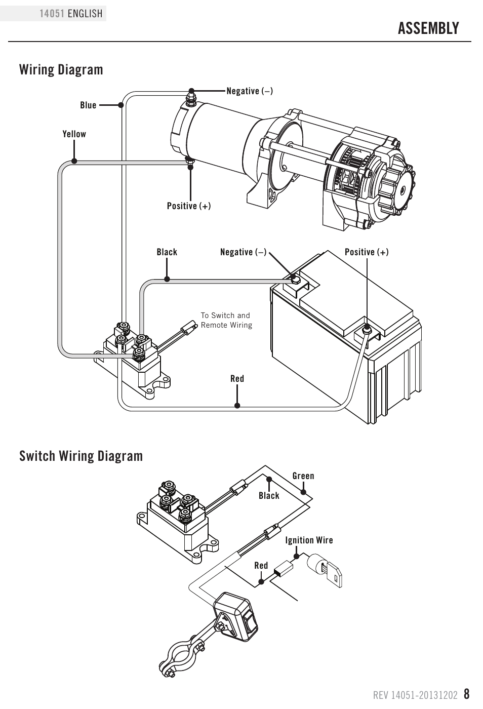 Assembly, Wiring diagram switch wiring diagram | Champion Power Equipment 14051 User Manual | Page 11 / 19