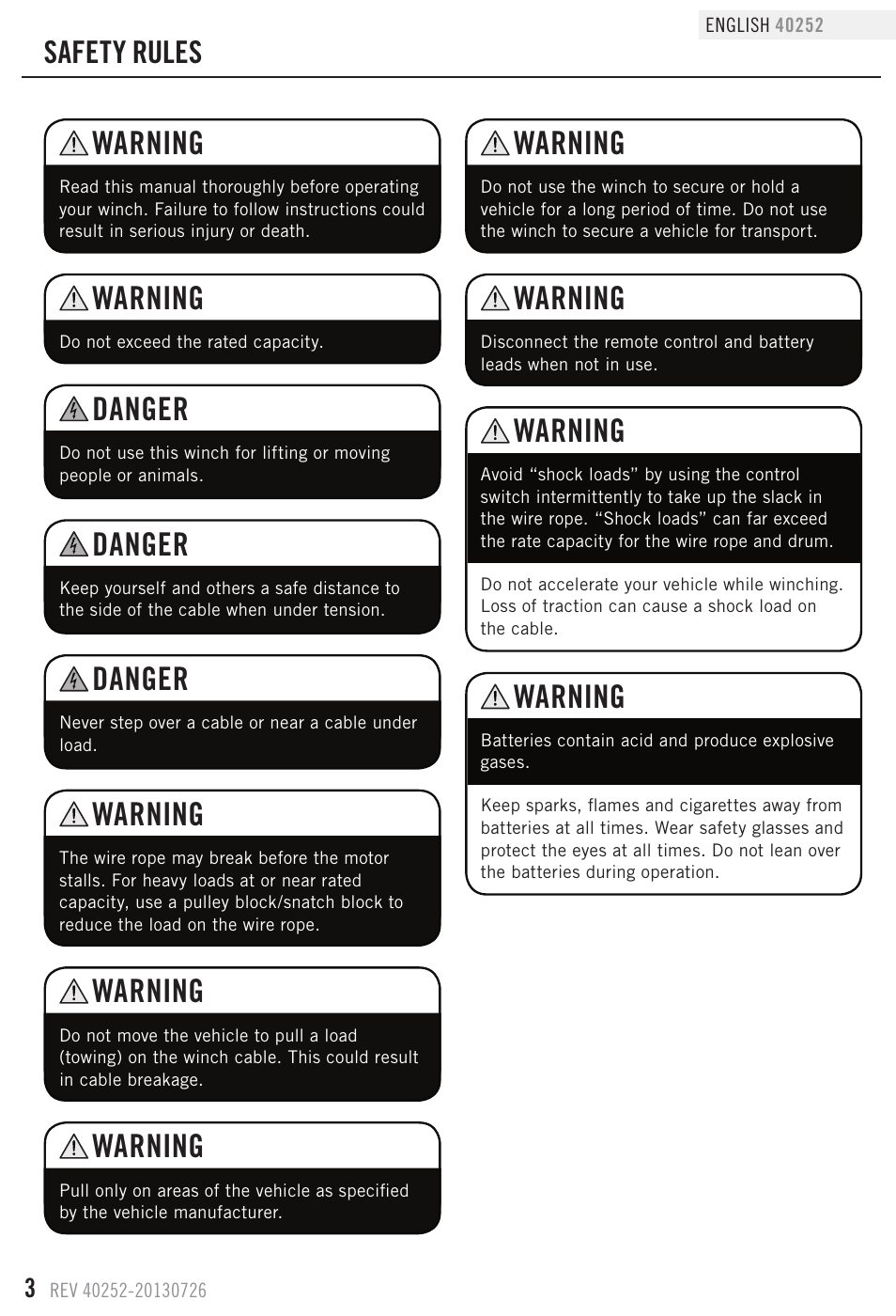 Danger, Warning, Safety rules | Champion Power Equipment 40252 User Manual | Page 6 / 19