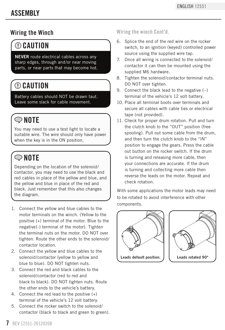 Caution, Assembly, Wiring the winch | Champion Power Equipment 12551 User Manual | Page 10 / 19