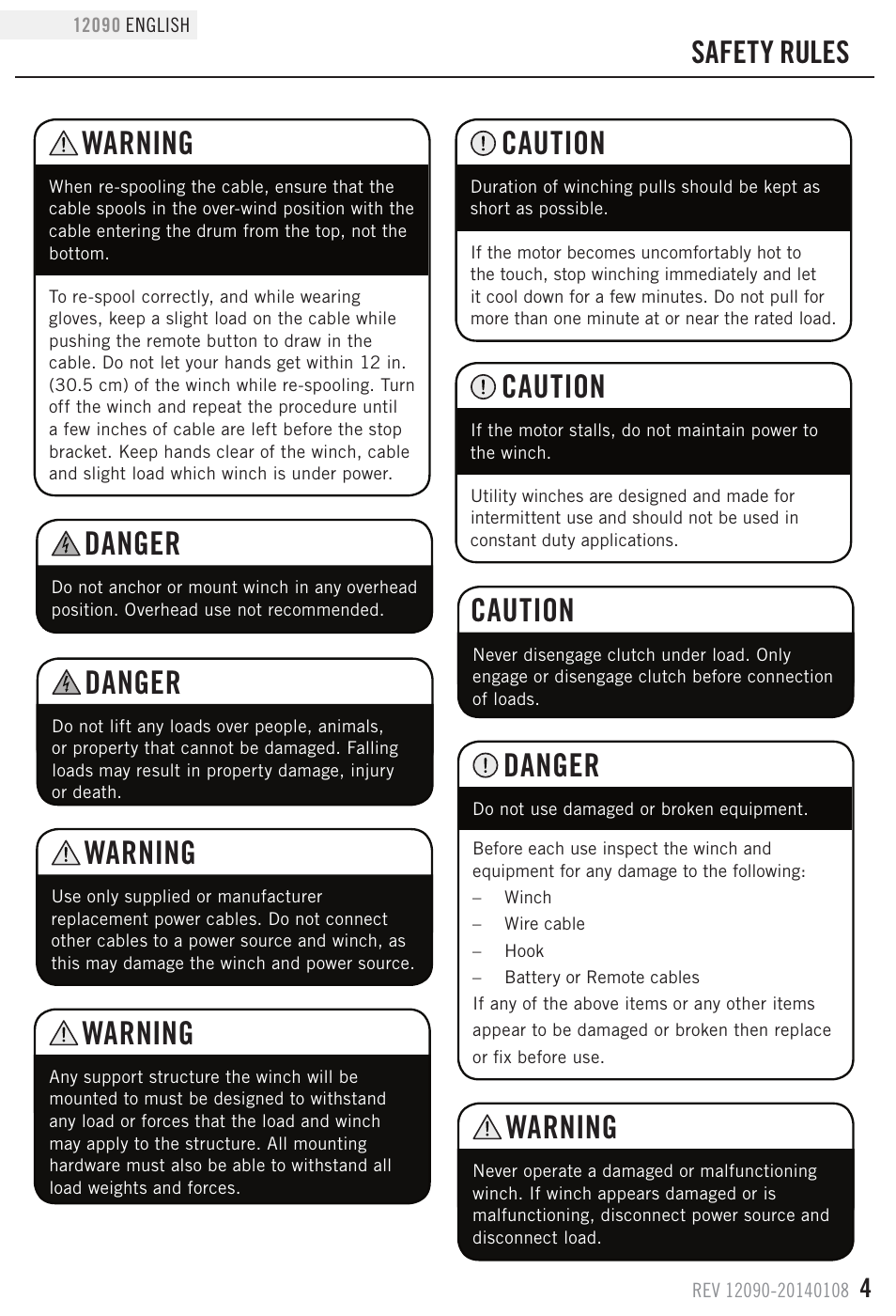 Warning, Caution, Danger | Safety rules | Champion Power Equipment 12090 User Manual | Page 7 / 20