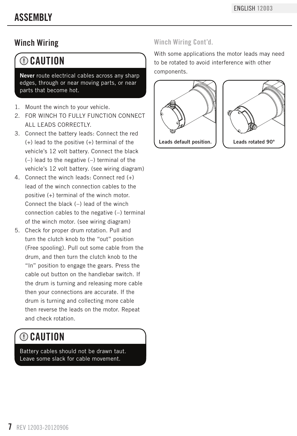 Caution, Assembly, Winch wiring | Champion Power Equipment 12003 User Manual | Page 10 / 19