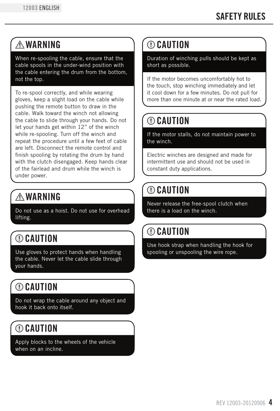 Warning, Caution, Safety rules | Champion Power Equipment 12003 User Manual | Page 7 / 19