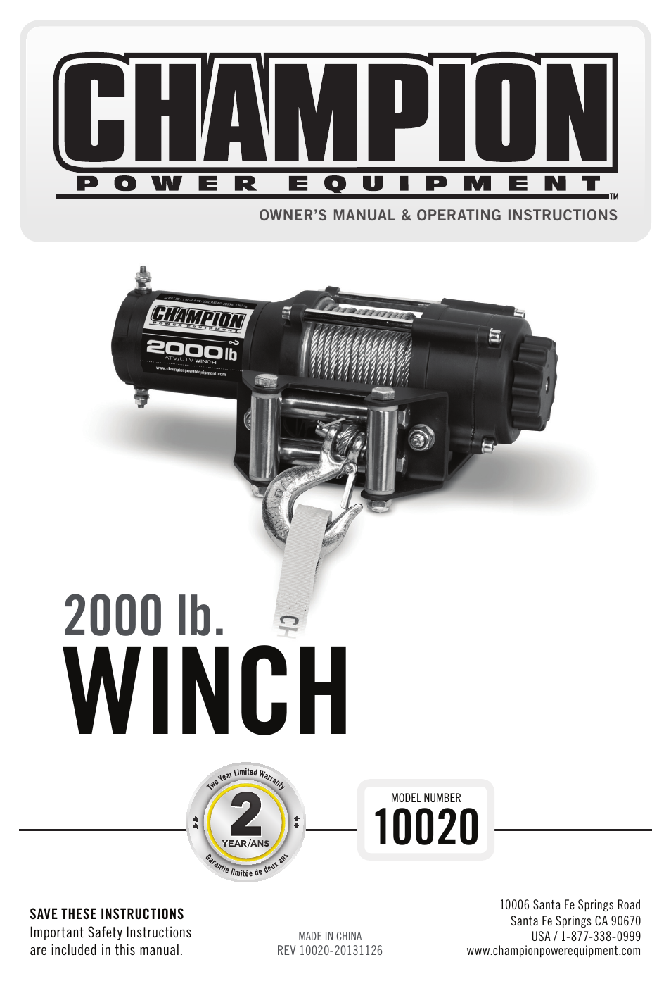 Champion Power Equipment 10020 User Manual | 17 pages