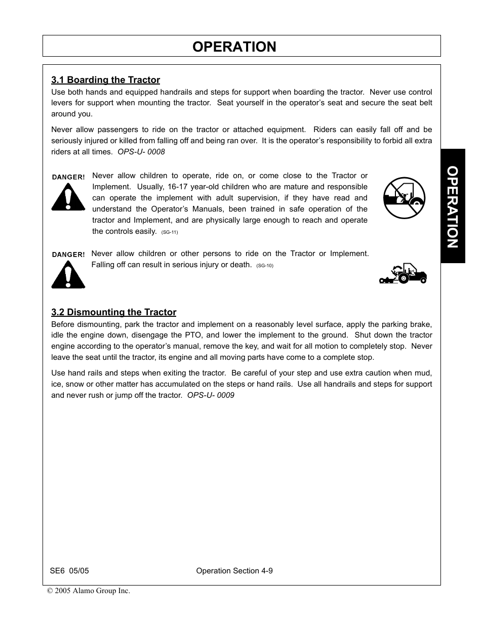 1 boarding the tractor, 2 dismounting the tractor, Boarding the tractor -9 dismounting the tractor -9 | Operation, Opera t ion | Blue Rhino FC-0007 User Manual | Page 101 / 160