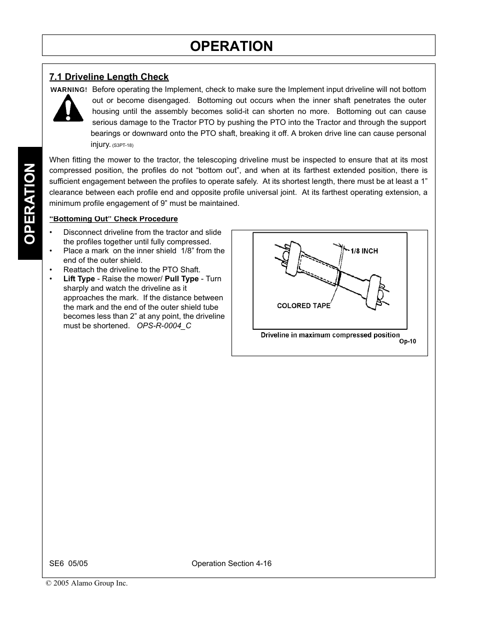 1 driveline length check, Driveline length check -16, Operation | Opera t ion | Blue Rhino FC-0007 User Manual | Page 108 / 160