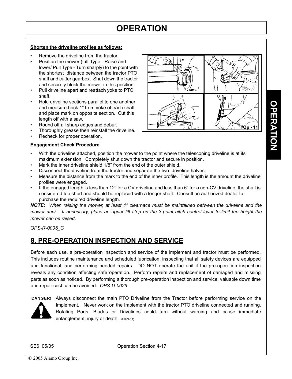 Pre-operation inspection and service, Pre-operation inspection and service -17, Operation | Opera t ion | Blue Rhino FC-0007 User Manual | Page 109 / 160