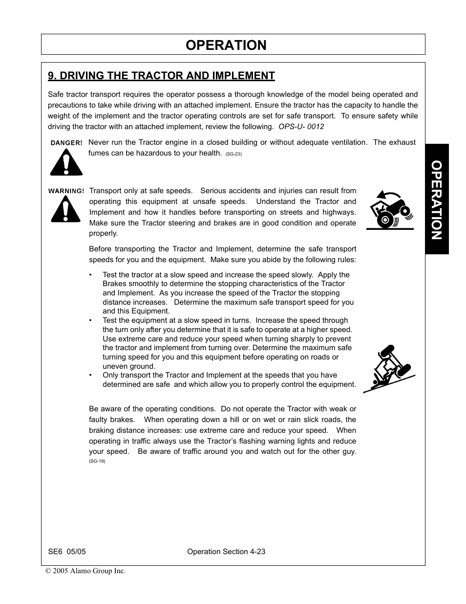 Driving the tractor and implement, Driving the tractor and implement -23, Operation | Opera t ion | Blue Rhino FC-0007 User Manual | Page 115 / 160