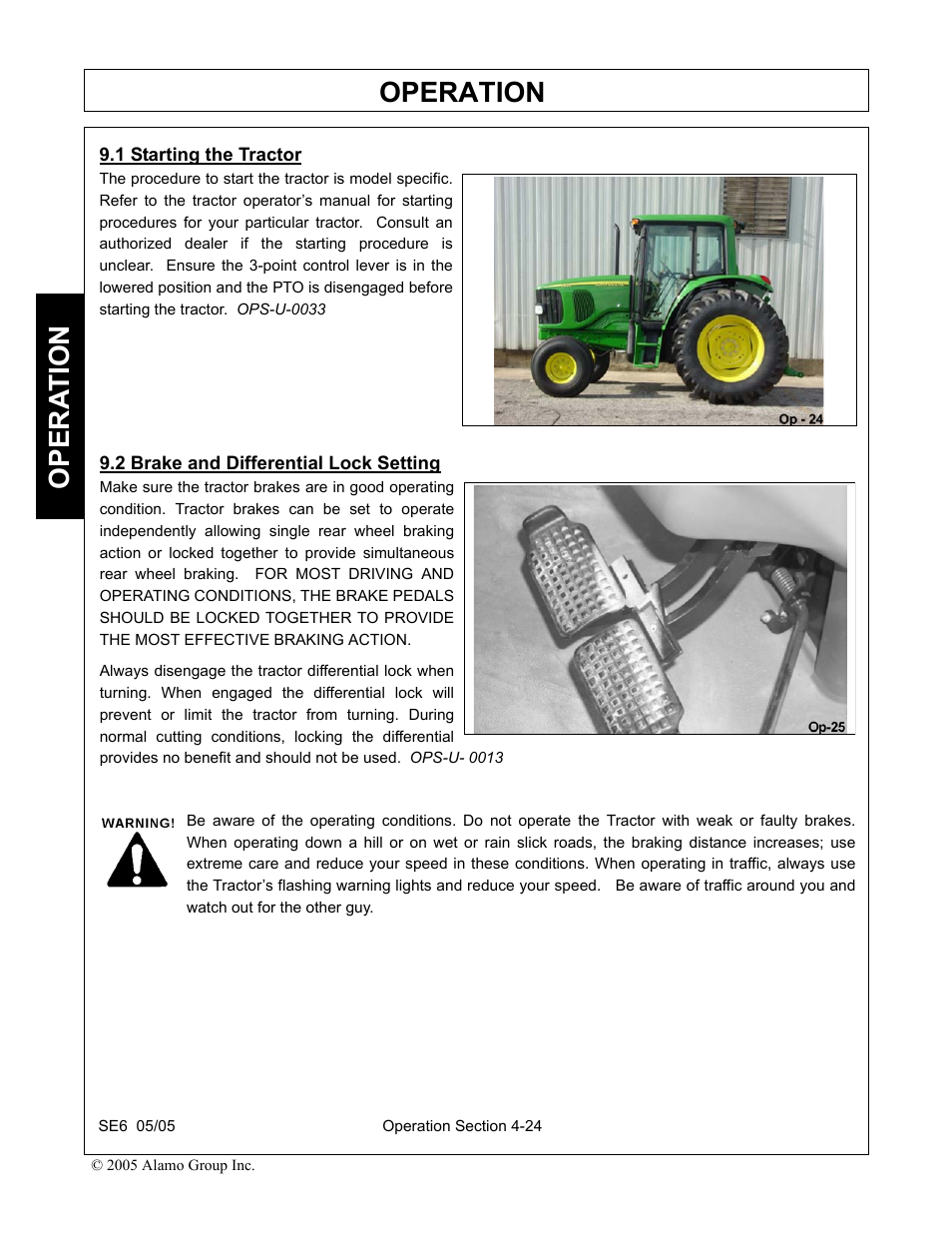 1 starting the tractor, 2 brake and differential lock setting, Operation | Opera t ion | Blue Rhino FC-0007 User Manual | Page 116 / 160