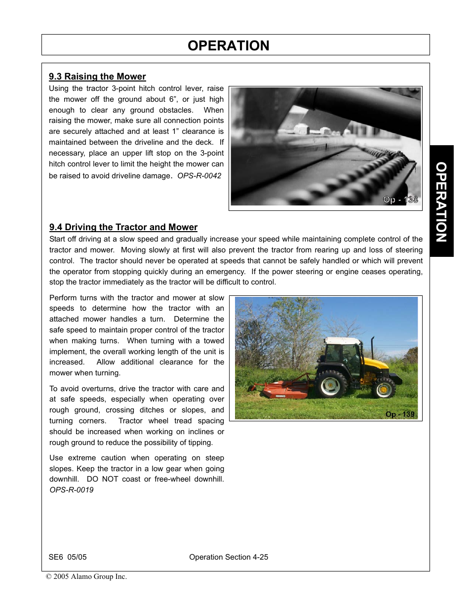 3 raising the mower, 4 driving the tractor and mower, Operation | Opera t ion | Blue Rhino FC-0007 User Manual | Page 117 / 160