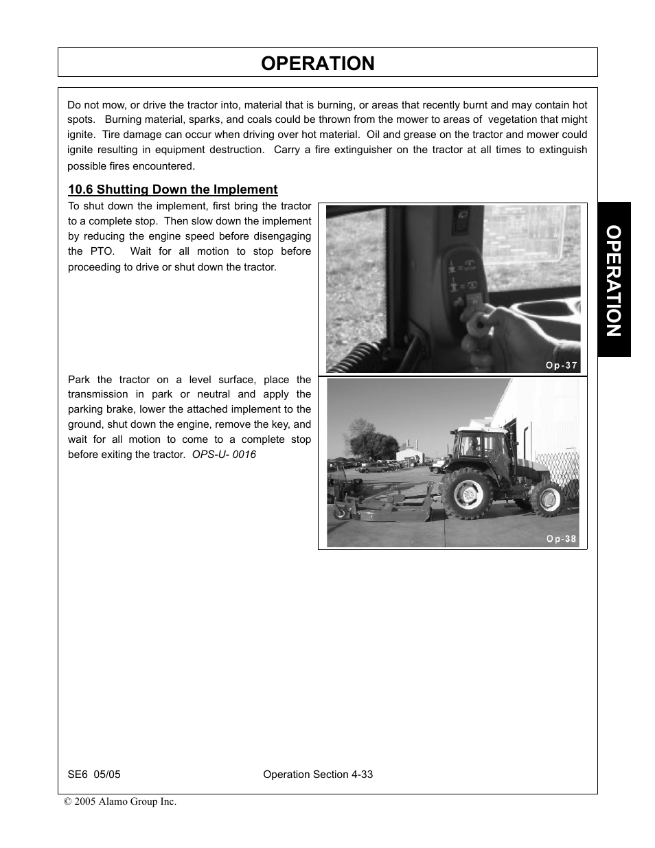 6 shutting down the implement, Shutting down the implement -33, Operation | Opera t ion | Blue Rhino FC-0007 User Manual | Page 125 / 160