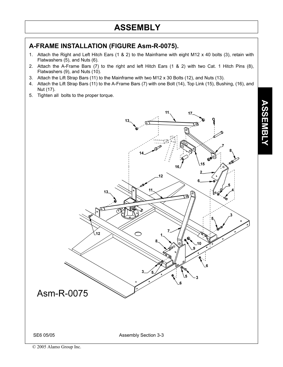 A-frame installation (figure asm-r-0075), Tighten all bolts to the proper torque, A-frame installation (figure asm-r-0075) -3 | Assembly, Assembl y | Blue Rhino FC-0007 User Manual | Page 83 / 160