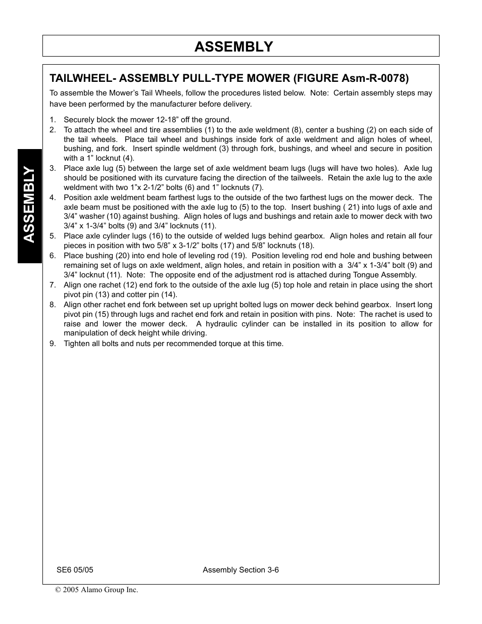 Securely block the mower 12-18” off the ground, Assembly, Assembl y | Blue Rhino FC-0007 User Manual | Page 86 / 160